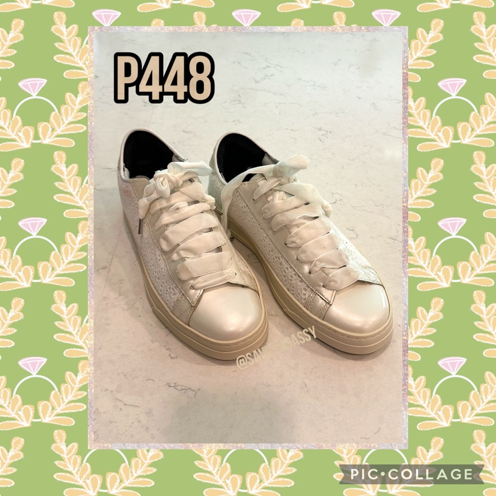 P448 Cream and White Lace-Up Sneakers